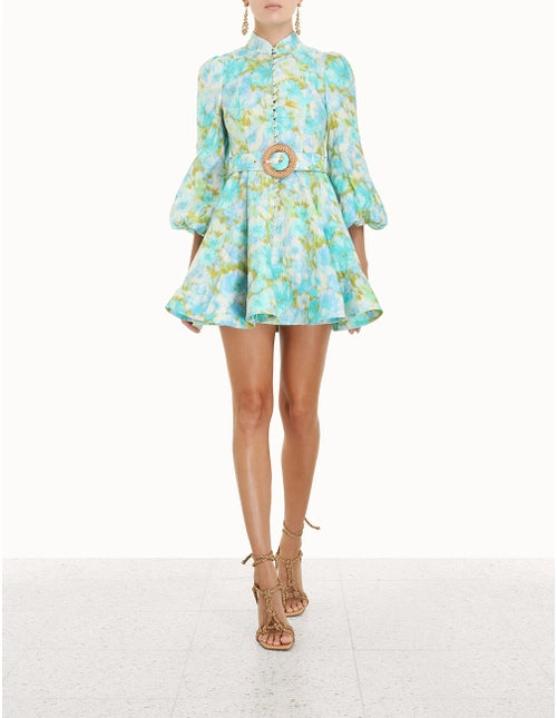 High Tide Buttoned Mini | Aqua Ikat  Floral