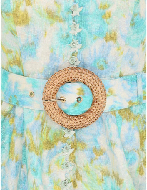 High Tide Buttoned Mini | Aqua Ikat  Floral