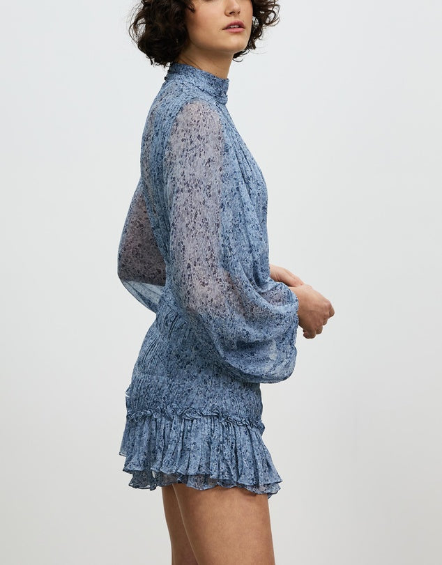 Harmony High Neck Ruched Mini Dress | Blue