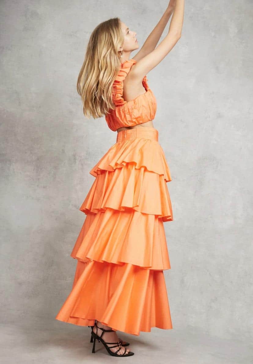 Medina Ruched Crop Top and Tiered Midi Skirt | Mandarin